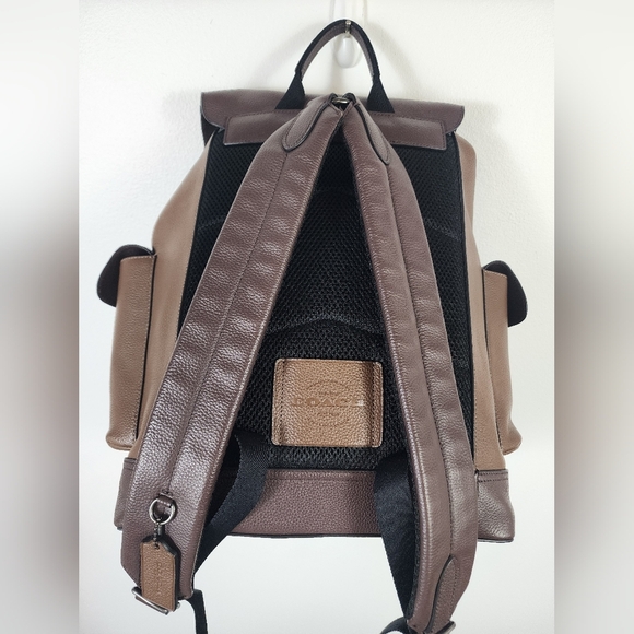 Coach Women's Hudson Browns Leather & Canvas Backpack Flap Drawstring Adj Straps - Picture 9 of 16